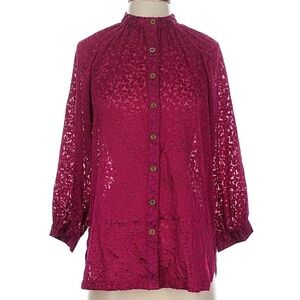Anthropologie Susanna Burgundy Burnout Velvet Button-Down Blouse